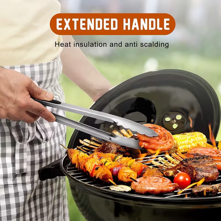Stainless steel kitchen tongs set (2 pieces), silicone anti-slip handle, lockable barbecue food tongs, 22.86cm & 30.48cm, barbecue cooking tools.