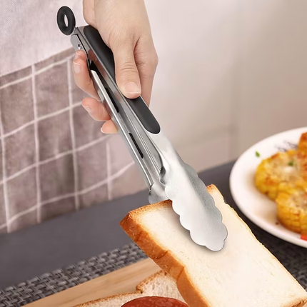 Stainless steel kitchen tongs set (2 pieces), silicone anti-slip handle, lockable barbecue food tongs, 22.86cm & 30.48cm, barbecue cooking tools.