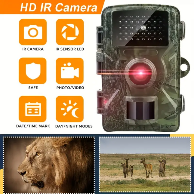 Hiking and hunting camera with night vision function, high-definition, 0.8s trigger, 120 ° wide-angle lens, used for outdoor camping, wildlife monitoring, home security monitoring, orchard monitoring (battery not included).