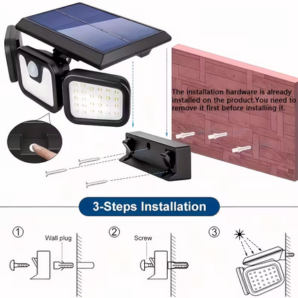 (2-piece set)74 LED solar sensor lights with motion sensors, 3-level brightness mode outdoor wall lights, suitable for front doors, courtyards, garages, and terraces.