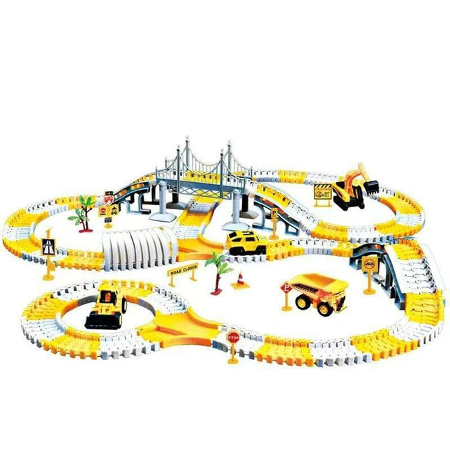 343 track-building sets, track-course - STEM learning toys, construction vehicles (concrete mixers, dump trucks), Track-birthday/Christmas gifts for boys - Developing motor skills and creativity - Compatible with the major.