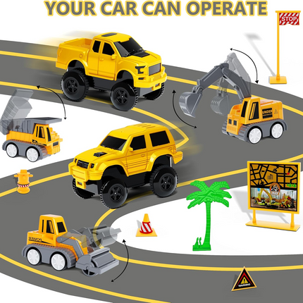 343 track-building sets, track-course - STEM learning toys, construction vehicles (concrete mixers, dump trucks), Track-birthday/Christmas gifts for boys - Developing motor skills and creativity - Compatible with the major.