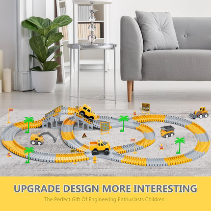 343 track-building sets, track-course - STEM learning toys, construction vehicles (concrete mixers, dump trucks), Track-birthday/Christmas gifts for boys - Developing motor skills and creativity - Compatible with the major.