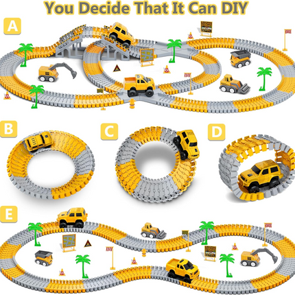 343 track-building sets, track-course - STEM learning toys, construction vehicles (concrete mixers, dump trucks), Track-birthday/Christmas gifts for boys - Developing motor skills and creativity - Compatible with the major.