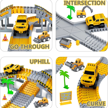 343 track-building sets, track-course - STEM learning toys, construction vehicles (concrete mixers, dump trucks), Track-birthday/Christmas gifts for boys - Developing motor skills and creativity - Compatible with the major.