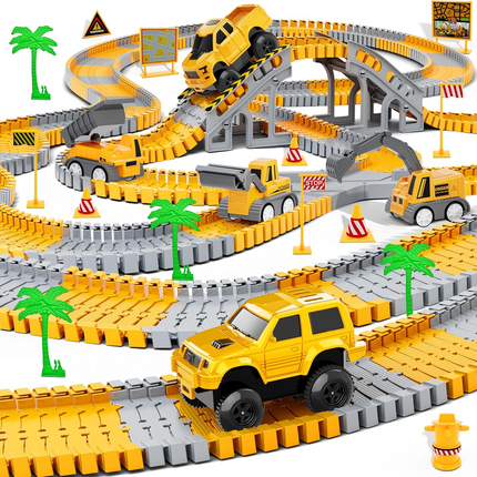 343 track-building sets, track-course - STEM learning toys, construction vehicles (concrete mixers, dump trucks), Track-birthday/Christmas gifts for boys - Developing motor skills and creativity - Compatible with the major.