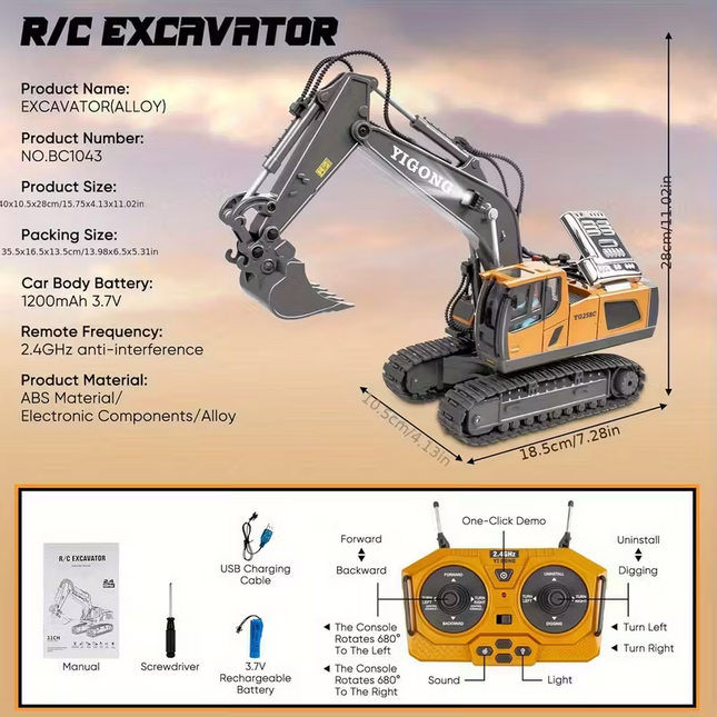 Mini Excavator Toy with Remote & App Control, High-Tech 11-Channel Alloy & Plastic Engineering Vehicle, Fun Toy for Men, Perfect Gift for Kids..