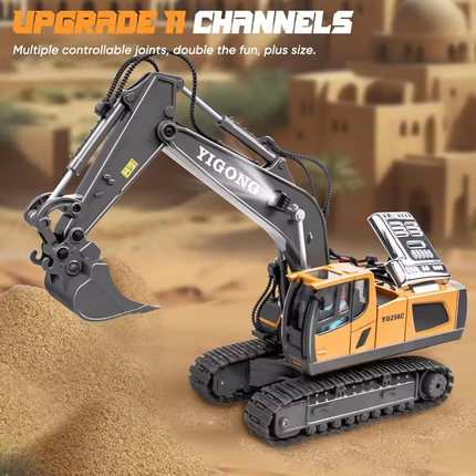 Mini Excavator Toy with Remote & App Control, High-Tech 11-Channel Alloy & Plastic Engineering Vehicle, Fun Toy for Men, Perfect Gift for Kids..