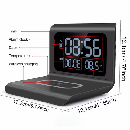 3-in-1 wireless charger, time and temperature display, bedroom desk alarm clock, iPhone 16 15 14 13 12 11 Pro Max/Mini/Plus/XR/X/8 AirPods 2/3/4/Pro/Pro 2 charging dock AirPods 4/3 /Pro/2, compatible with Samsung S25/S23/S22/S21/S20/ Galaxy Buds.