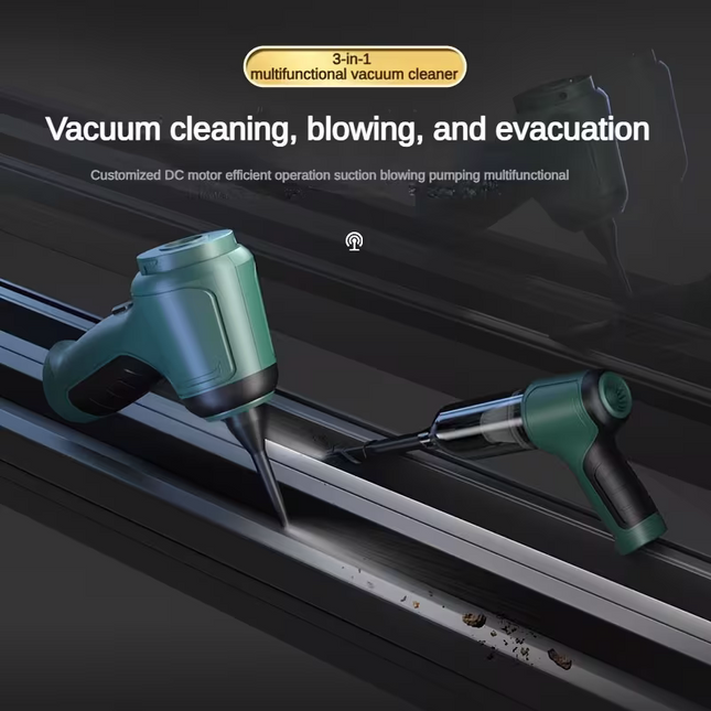 Three-in-one high-power cordless vacuum cleaner, suitable for both car and home use, with an ultra-long battery life. It can vacuum, blow air, remove dust, and clean pet hair. It comes with a variety of accessories and is ready to use immediately.