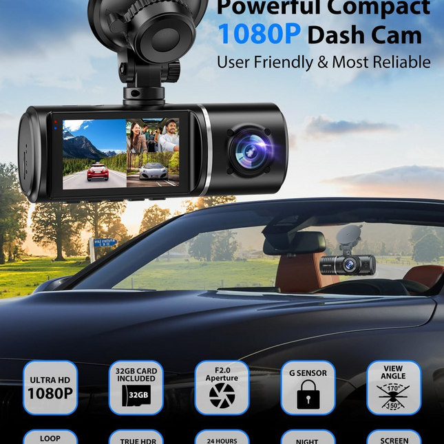 Three-camera dash cam C309, equipped with dual front cameras, an interior camera and a reversing camera - a dash cam for cars. Supports WIFI, loop recording, night vision, motion detection, parking monitoring - suitable for taxis, trucks, SUVs, sedans - c.