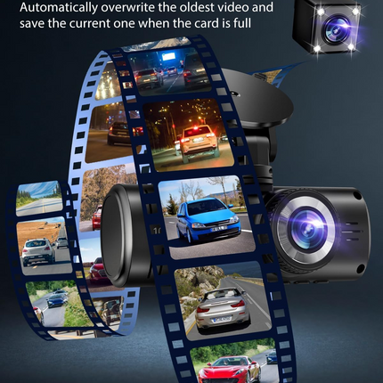 Three-camera dash cam C309, equipped with dual front cameras, an interior camera and a reversing camera - a dash cam for cars. Supports WIFI, loop recording, night vision, motion detection, parking monitoring - suitable for taxis, trucks, SUVs, sedans - c.