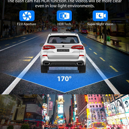 Three-camera dash cam C309, equipped with dual front cameras, an interior camera and a reversing camera - a dash cam for cars. Supports WIFI, loop recording, night vision, motion detection, parking monitoring - suitable for taxis, trucks, SUVs, sedans - c.