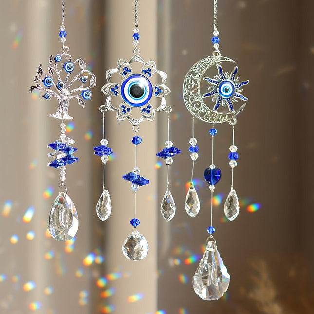 3pc Evil Eye Crystal Sun Capture Pendant Suitable for Home Window Decoration and Garden Hanging Decoration.