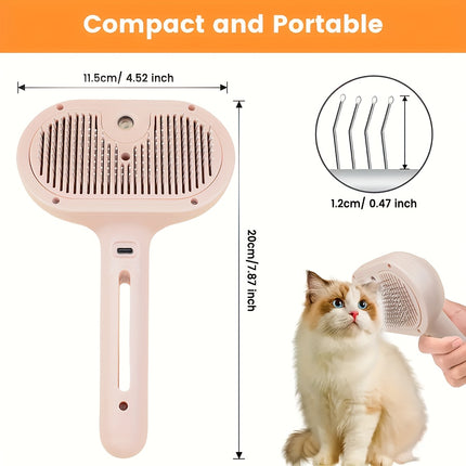 3-in-1 automatic cleaning steam pet brush - anti-static, suitable for long-haired and short-haired cats and dogs grooming tools, remove loose hair and reduce shedding.