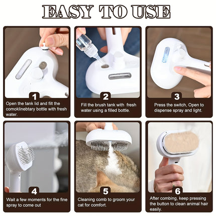 3-in-1 automatic cleaning steam pet brush - anti-static, suitable for long-haired and short-haired cats and dogs grooming tools, remove loose hair and reduce shedding.