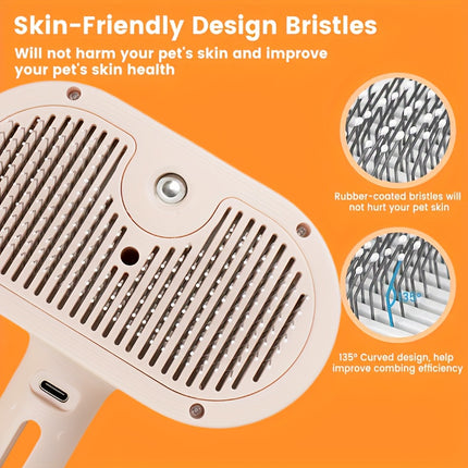 3-in-1 automatic cleaning steam pet brush - anti-static, suitable for long-haired and short-haired cats and dogs grooming tools, remove loose hair and reduce shedding.