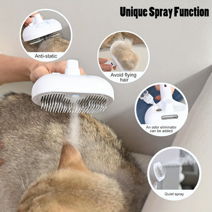 3-in-1 automatic cleaning steam pet brush - anti-static, suitable for long-haired and short-haired cats and dogs grooming tools, remove loose hair and reduce shedding.