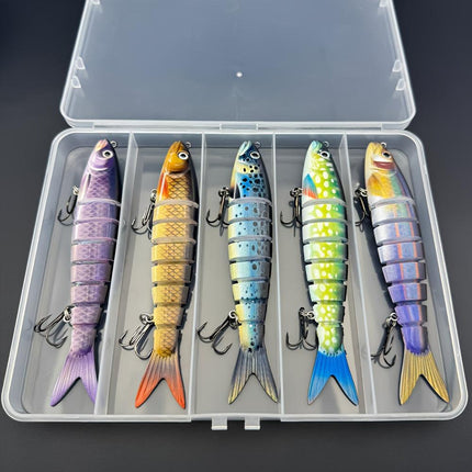 QQNAL5PCS Lure Beginner Set - 7-section sink bait suitable for both fresh and saltwater, stylish swimming style, long-distance casting without breaking the line, comes with a waterproof box, catch all species of bass, trout, and pike in one net..
