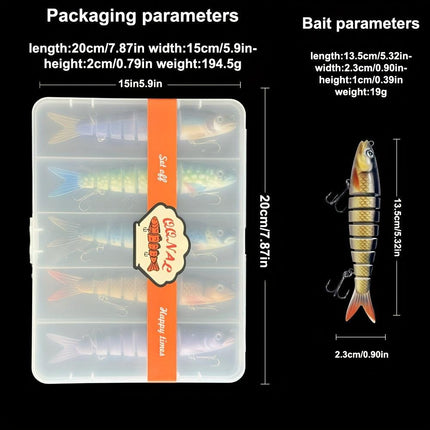 QQNAL5PCS Lure Beginner Set - 7-section sink bait suitable for both fresh and saltwater, stylish swimming style, long-distance casting without breaking the line, comes with a waterproof box, catch all species of bass, trout, and pike in one net..