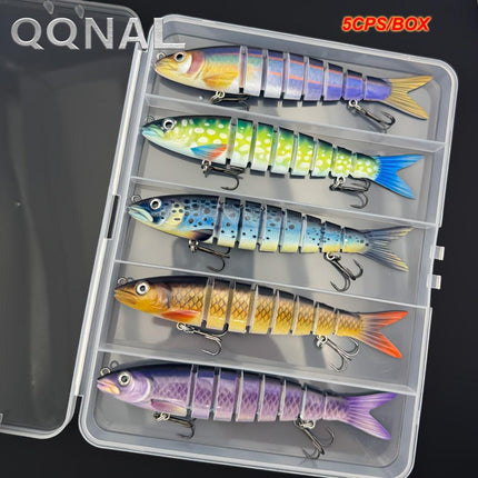 QQNAL5PCS Lure Beginner Set - 7-section sink bait suitable for both fresh and saltwater, stylish swimming style, long-distance casting without breaking the line, comes with a waterproof box, catch all species of bass, trout, and pike in one net..