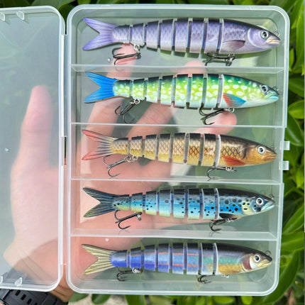 QQNAL5PCS Lure Beginner Set - 7-section sink bait suitable for both fresh and saltwater, stylish swimming style, long-distance casting without breaking the line, comes with a waterproof box, catch all species of bass, trout, and pike in one net..