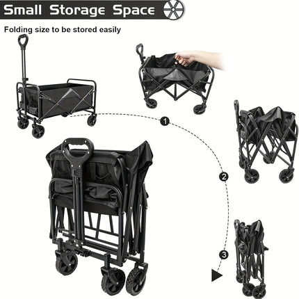 250KG Load Capacity 300L Large Capacity Heavy Duty Foldable Beach Car - All-Terrain Foldable Multi-Functional Handcart with Large Wheels, Side Pockets and Brakes - Durable Oxford Fabric and Stainless Steel Structure, Suitable for Camping, Garden, Sports a.