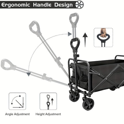 250KG Load Capacity 300L Large Capacity Heavy Duty Foldable Beach Car - All-Terrain Foldable Multi-Functional Handcart with Large Wheels, Side Pockets and Brakes - Durable Oxford Fabric and Stainless Steel Structure, Suitable for Camping, Garden, Sports a.
