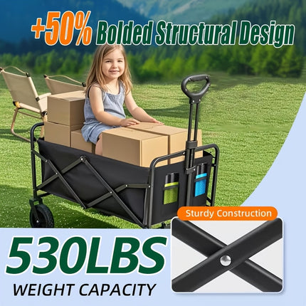 250KG Load Capacity 300L Large Capacity Heavy Duty Foldable Beach Car - All-Terrain Foldable Multi-Functional Handcart with Large Wheels, Side Pockets and Brakes - Durable Oxford Fabric and Stainless Steel Structure, Suitable for Camping, Garden, Sports a.