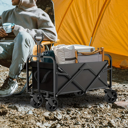 250KG Load Capacity 300L Large Capacity Heavy Duty Foldable Beach Car - All-Terrain Foldable Multi-Functional Handcart with Large Wheels, Side Pockets and Brakes - Durable Oxford Fabric and Stainless Steel Structure, Suitable for Camping, Garden, Sports a.