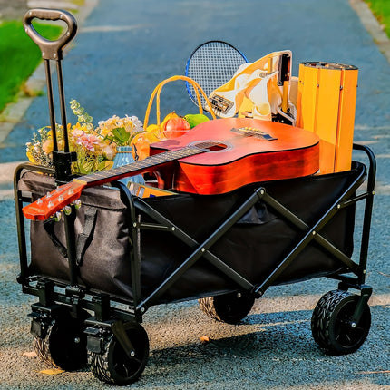 250KG Load Capacity 300L Large Capacity Heavy Duty Foldable Beach Car - All-Terrain Foldable Multi-Functional Handcart with Large Wheels, Side Pockets and Brakes - Durable Oxford Fabric and Stainless Steel Structure, Suitable for Camping, Garden, Sports a.