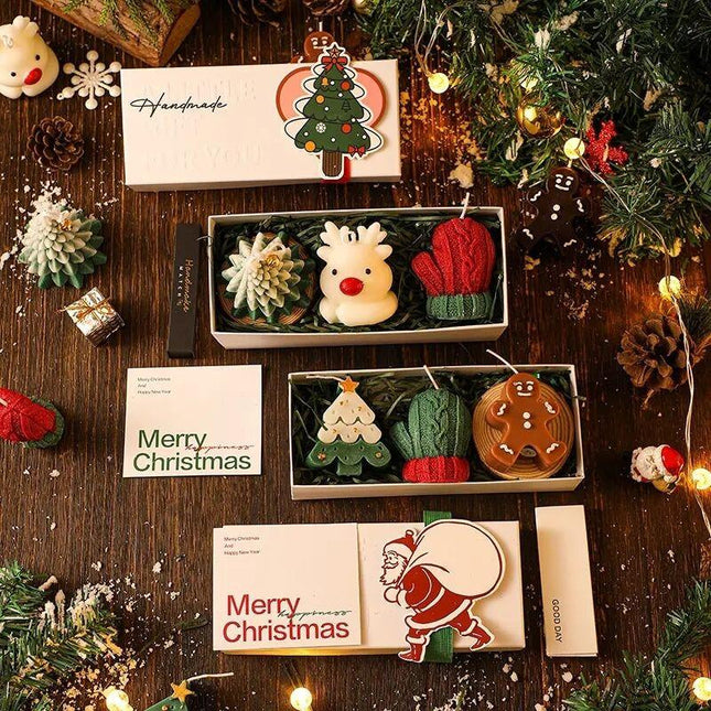 Christmas Creative Handmade Fragrance Candle Gift Box Christmas Tree Little Deer Shape Incense Candle Gift Box.