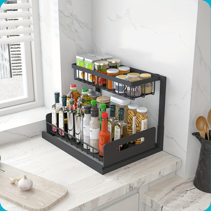 Kitchen sink storage box, pull-out cabinet storage box 2-layer sliding sink rack cabinet storage rack, kitchen bathroom cabinet sink drain storage pull-out frame.