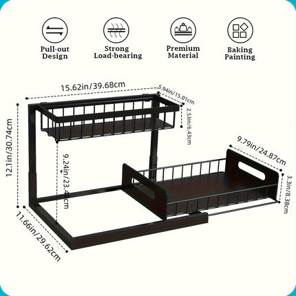 Kitchen sink storage box, pull-out cabinet storage box 2-layer sliding sink rack cabinet storage rack, kitchen bathroom cabinet sink drain storage pull-out frame.