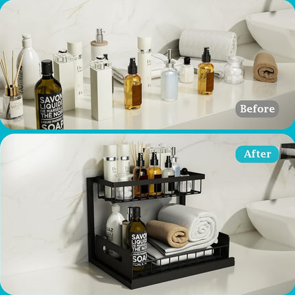 Kitchen sink storage box, pull-out cabinet storage box 2-layer sliding sink rack cabinet storage rack, kitchen bathroom cabinet sink drain storage pull-out frame.