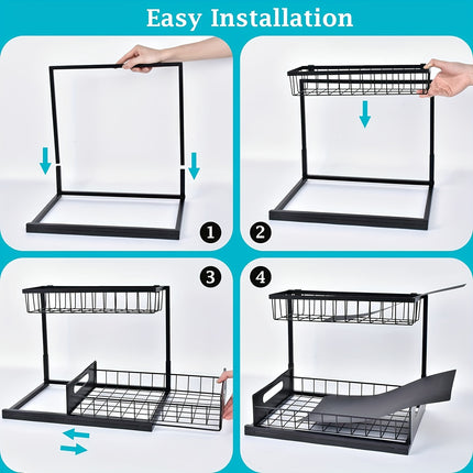 Kitchen sink storage box, pull-out cabinet storage box 2-layer sliding sink rack cabinet storage rack, kitchen bathroom cabinet sink drain storage pull-out frame.