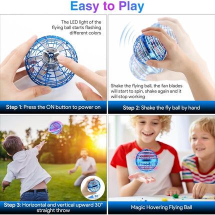 Flying Ball Toy – Hand-controlled Reaction Dart Rotating Drone with LED Lights, Floating Ball Finger Toy, Suitable for Children and Teenagers, Rechargeable Magic Ball, Indoor and Outdoor Play, Christmas and Birthday Gifts (Blue).