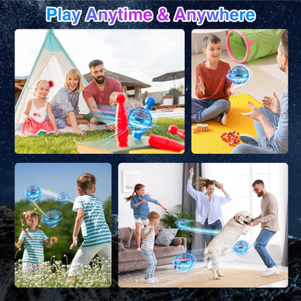 Flying Ball Toy – Hand-controlled Reaction Dart Rotating Drone with LED Lights, Floating Ball Finger Toy, Suitable for Children and Teenagers, Rechargeable Magic Ball, Indoor and Outdoor Play, Christmas and Birthday Gifts (Blue).