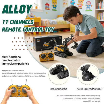 2.4G Remote Control Excavator Alloy Excavator Model Engineering Car Remote Control Car Boy Girl Unlimited Rotation - Larger 1/18 Scale Remote Control Excavator.