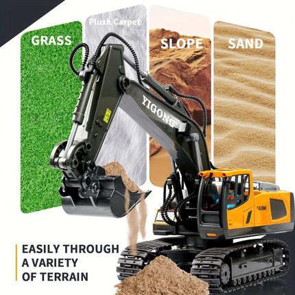2.4G Remote Control Excavator Alloy Excavator Model Engineering Car Remote Control Car Boy Girl Unlimited Rotation - Larger 1/18 Scale Remote Control Excavator.
