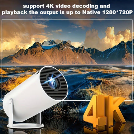 HY300 Pro mini portable projector, native 1280 * 720P support 4K / 350ANSI smart projector, with WiFi 6 BT 6.0, Screen adjustment, 180-degree rotation, home video projector with Android 11. 0 operating system built-in.