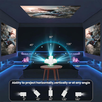 HY300 Pro mini portable projector, native 1280 * 720P support 4K / 350ANSI smart projector, with WiFi 6 BT 6.0, Screen adjustment, 180-degree rotation, home video projector with Android 11. 0 operating system built-in.