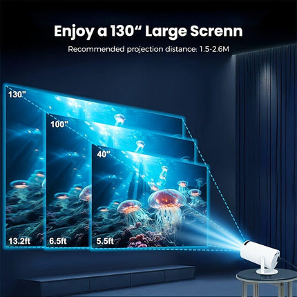 HY300 Pro mini portable projector, native 1280 * 720P support 4K / 350ANSI smart projector, with WiFi 6 BT 6.0, Screen adjustment, 180-degree rotation, home video projector with Android 11. 0 operating system built-in.