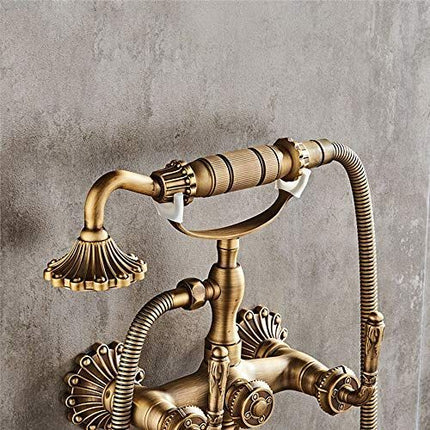 Bathtub Faucet with Handheld Shower – Antique Brass Wall-Mounted Multifunctional Mixer Tap, Hot & Cold Water, Vintage Bathroom Tub Faucet - Bronze - Size A