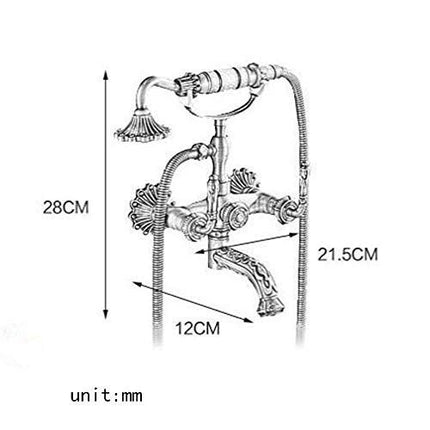 Bathtub Faucet with Handheld Shower – Antique Brass Wall-Mounted Multifunctional Mixer Tap, Hot & Cold Water, Vintage Bathroom Tub Faucet - Bronze - Size B
