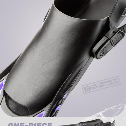 Purple Adjustable Open Heel Snorkel Fins, Travel-Size Short Swim Flippers for Snorkeling, Diving & Swimming, Adult Men & Women（L/XL）.