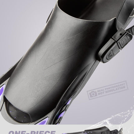 Purple Adjustable Open Heel Snorkel Fins, Travel-Size Short Swim Flippers for Snorkeling, Diving & Swimming, Adult Men & Women（S/M）.