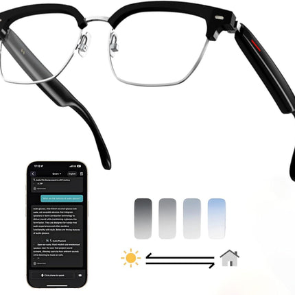 AI Smart Translation Glasses: 110+ Languages, Photochromic Lenses, Bluetooth – Ideal for Travel, Business & Daily Use（black）.