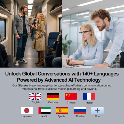 AI Smart Translation Glasses: 110+ Languages, Photochromic Lenses, Bluetooth – Ideal for Travel, Business & Daily Use（black）.