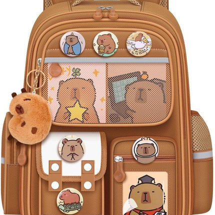 Cute Capybara Backpack with Chic Case and More Pins Ita Bag Cartoon Laptop Travel Utility Funny Going Out Casual Bag(Khaki).